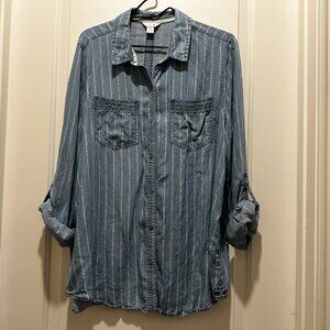 XL Long Lightweight Denim-like Striped Shirt,